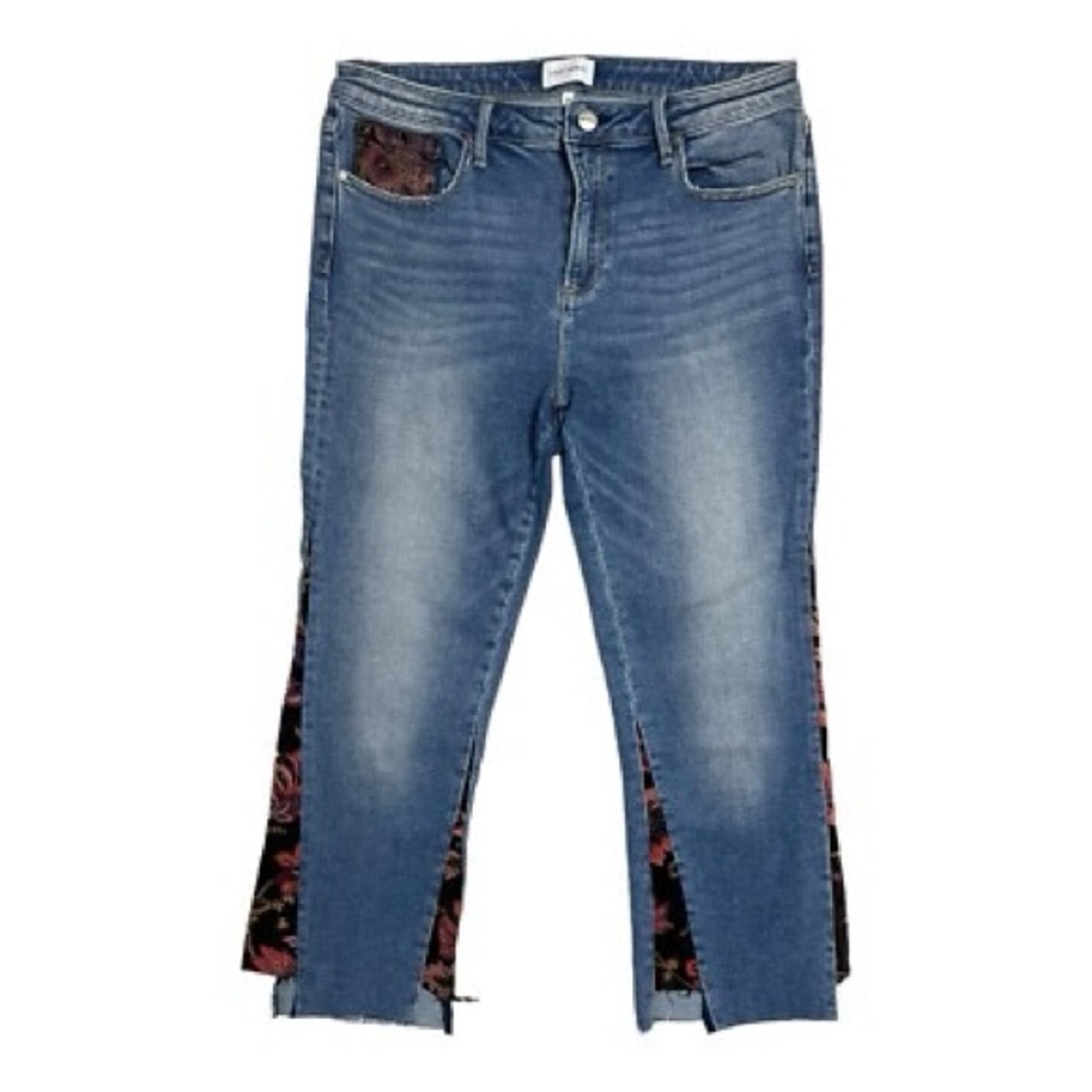 Driftwood Indie Jeans Womens Size 31 Floral Embroidered Crop Denim Patchwork